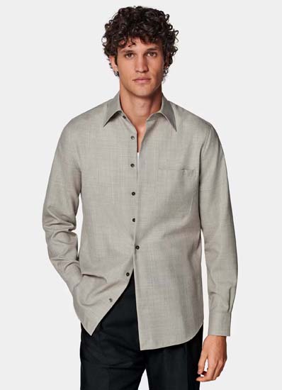 SuitSupply Light taupe slim fit shirt